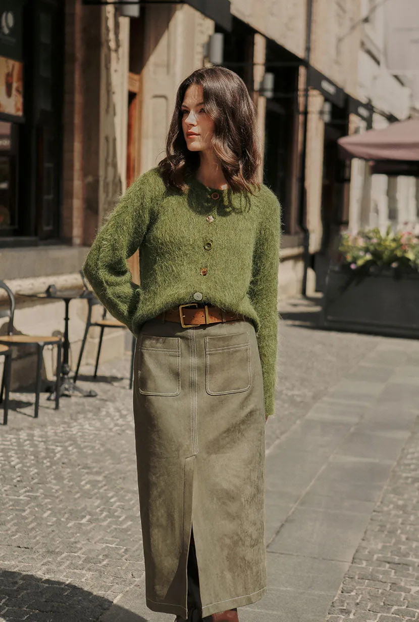Winter Wear Debbie Suede Pencil Skirt - Kahki Green