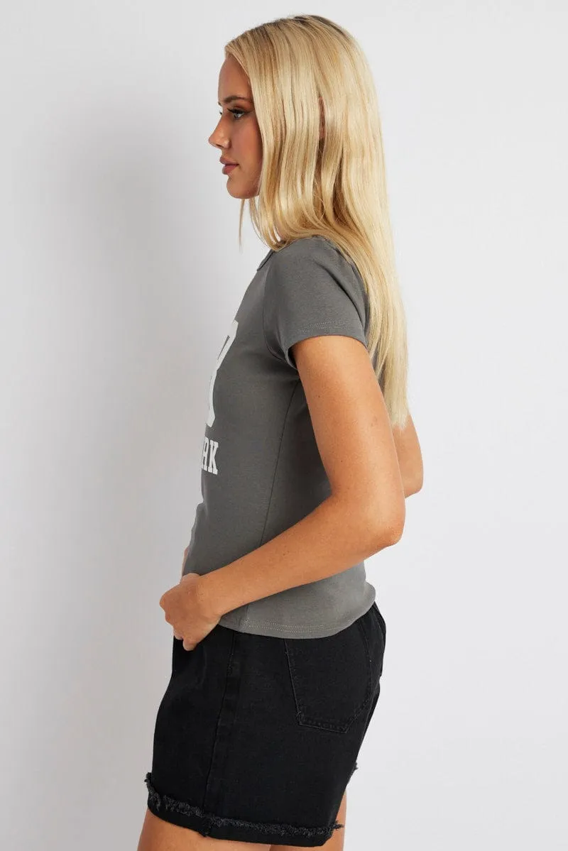 regular but not boring Perfect for Any Outfit Grey Graphic Tee Short Sleeve
