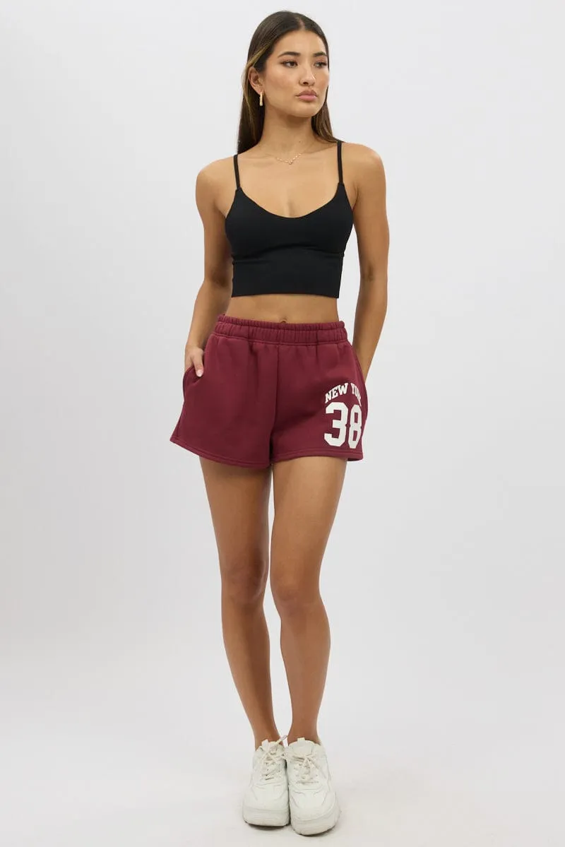 Unisex mid-rise Red Track Shorts Elasticated