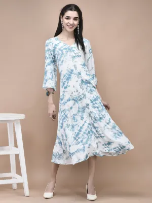 Halo Glow Women Liva Blue Tie Dye Print Dress