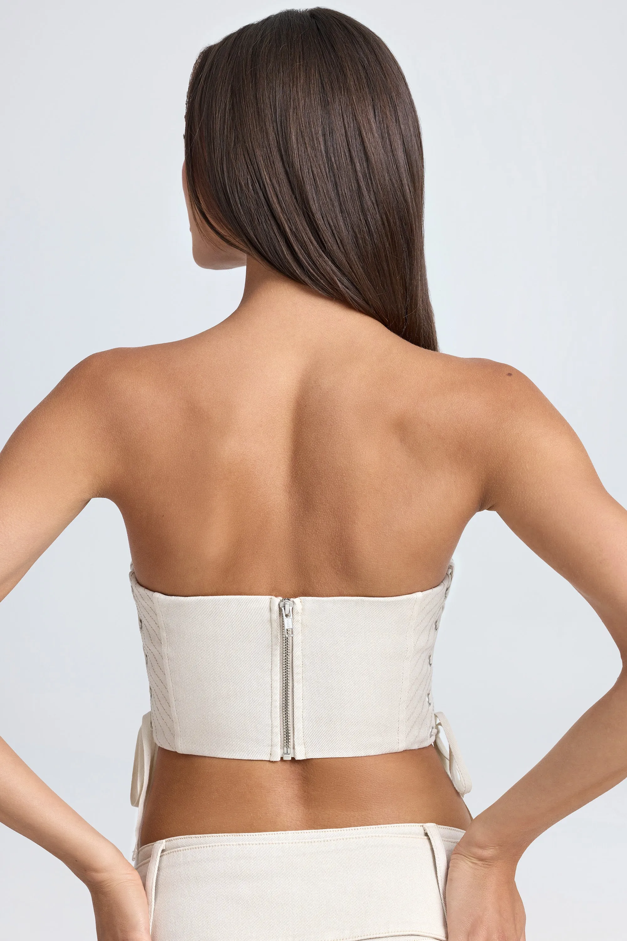Bandeau Lace-Up Corset Crop Top in Ecru Comfort waistband Comfortable Jumpsuit