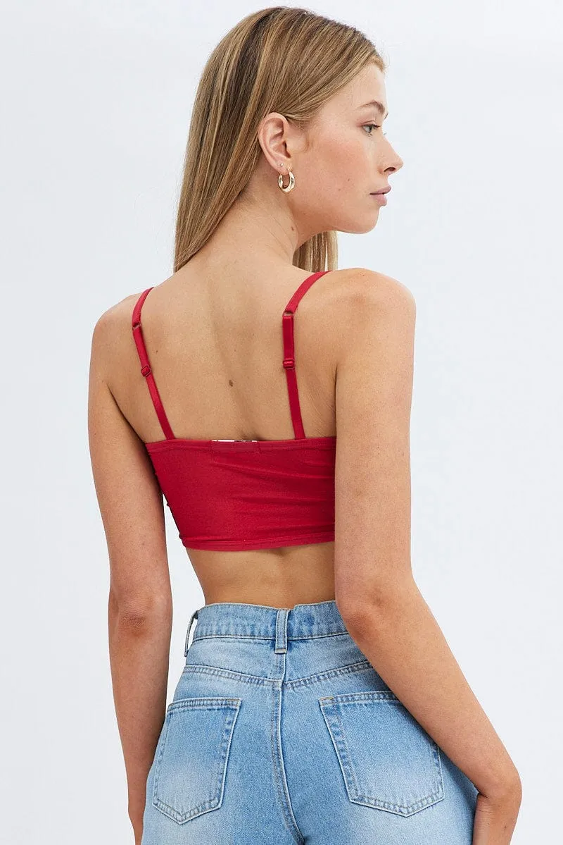 Red Lace Corset Singlet Crop SmoothInnerLining