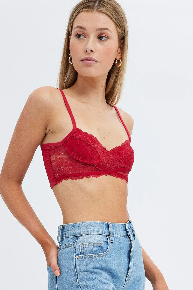 Relaxed Look Red Lace Corset Singlet Crop