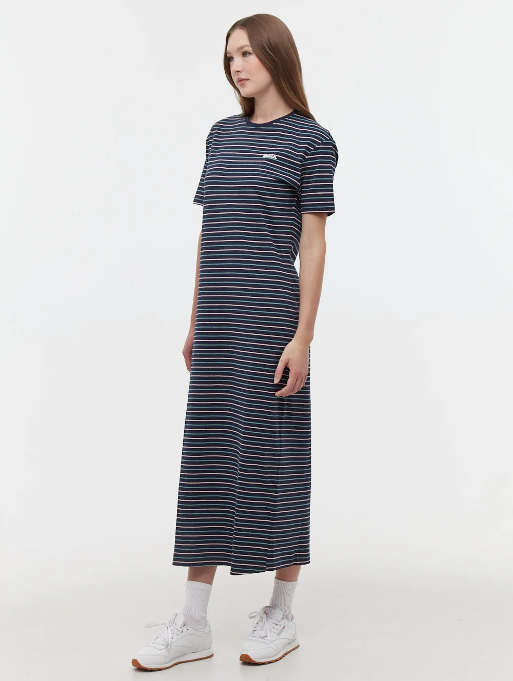 ZeroChafeSeams Breathable Stretch Fabric Marri Striped T-Shirt Maxi Dress