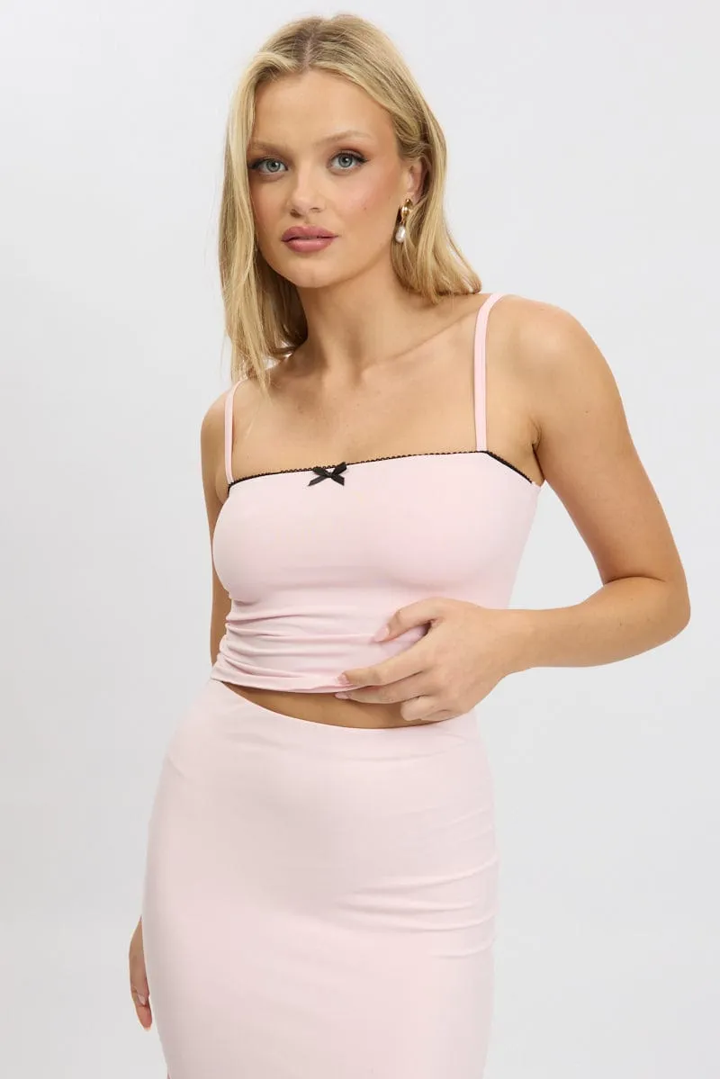 Pink Singlet Sleeveless Bow Detail Champion Glow