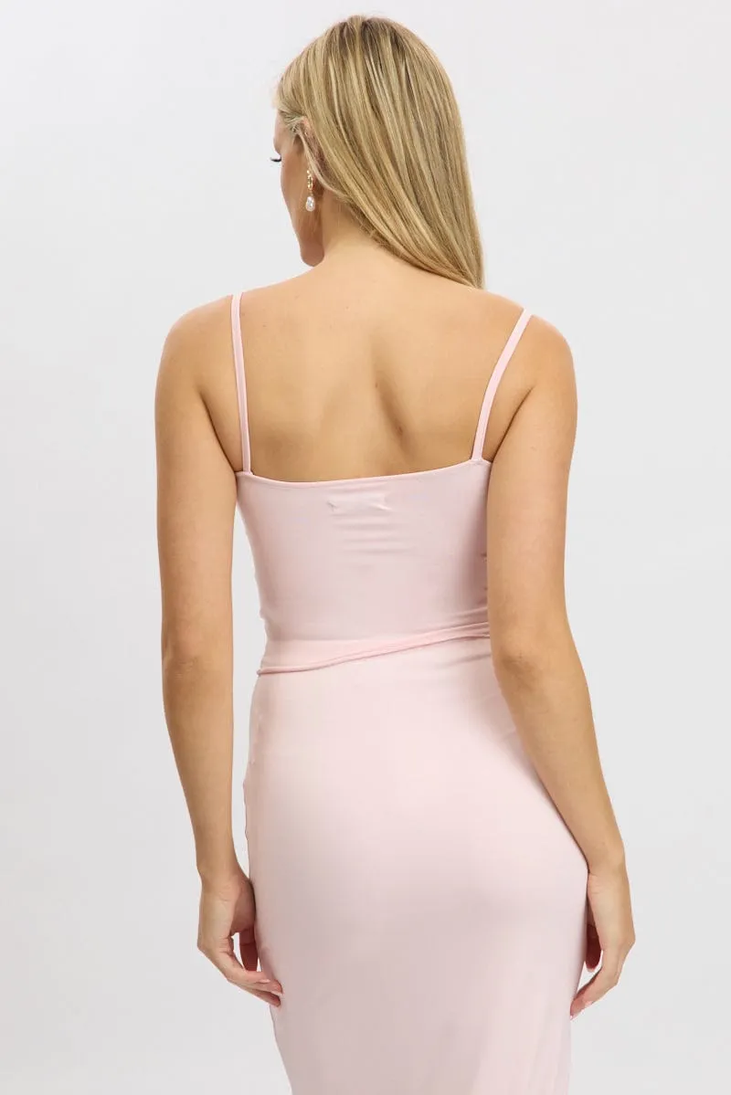 Leader Core Pink Singlet Sleeveless Bow Detail