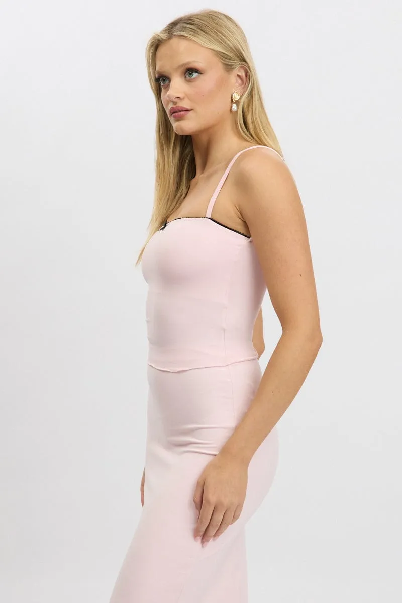 Pink Singlet Sleeveless Bow Detail QuickDrying Material Music Mood