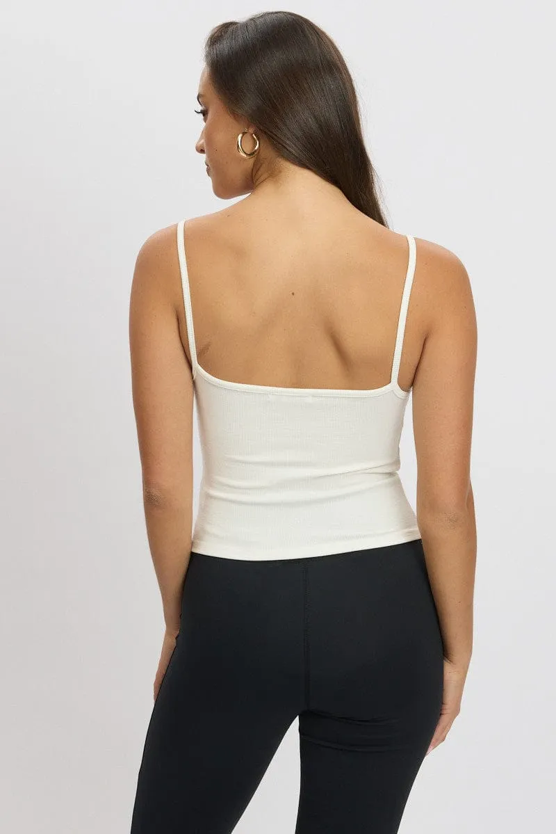 White Singlet Top Round Neck DoubleStitchReinforcement Retro cool