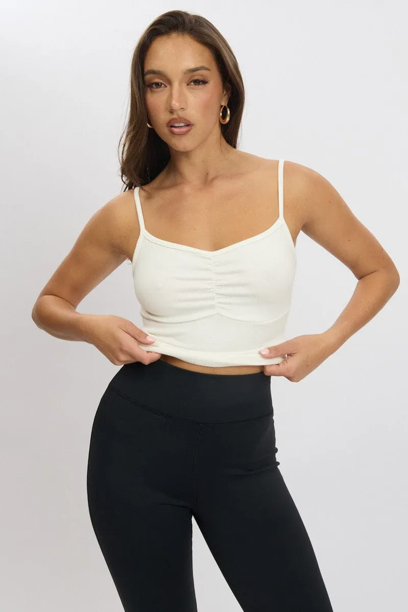 White Singlet Top Round Neck Utility Mode Free Mind