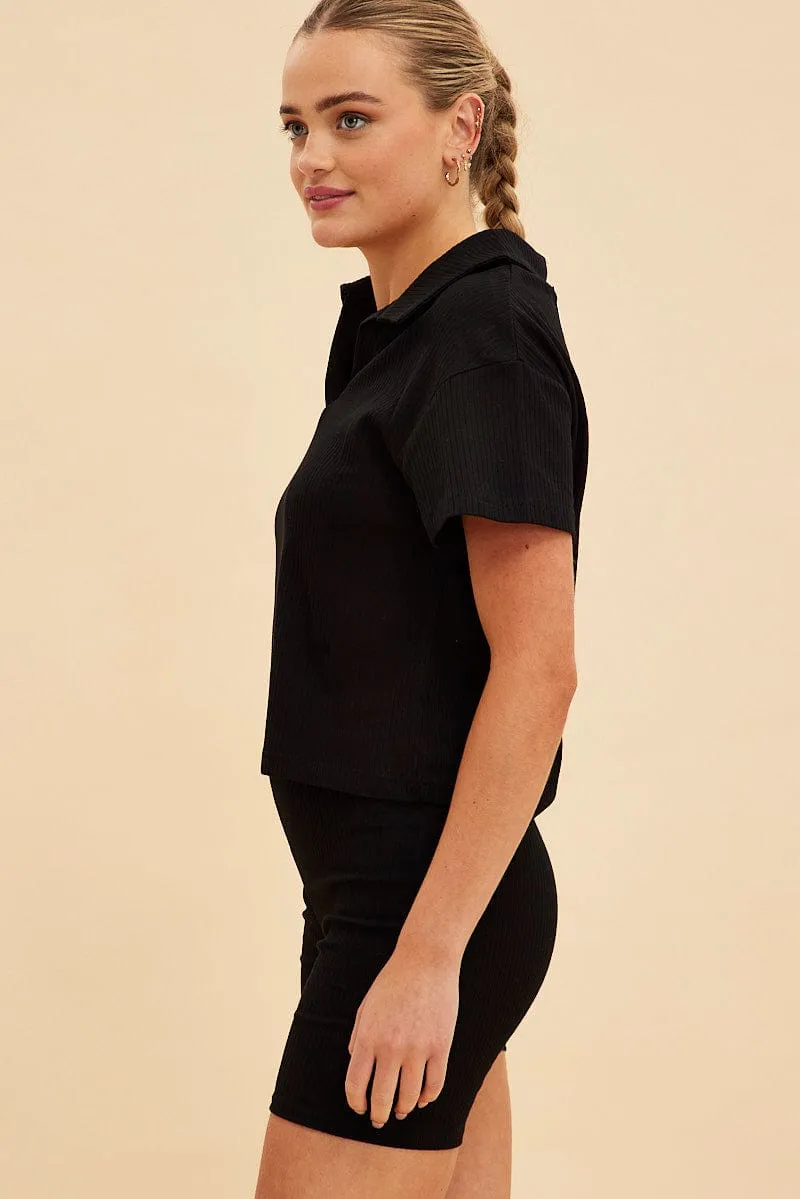Black Prea Rib Polo Short Sleeve Tee Vision Glow Tight Core