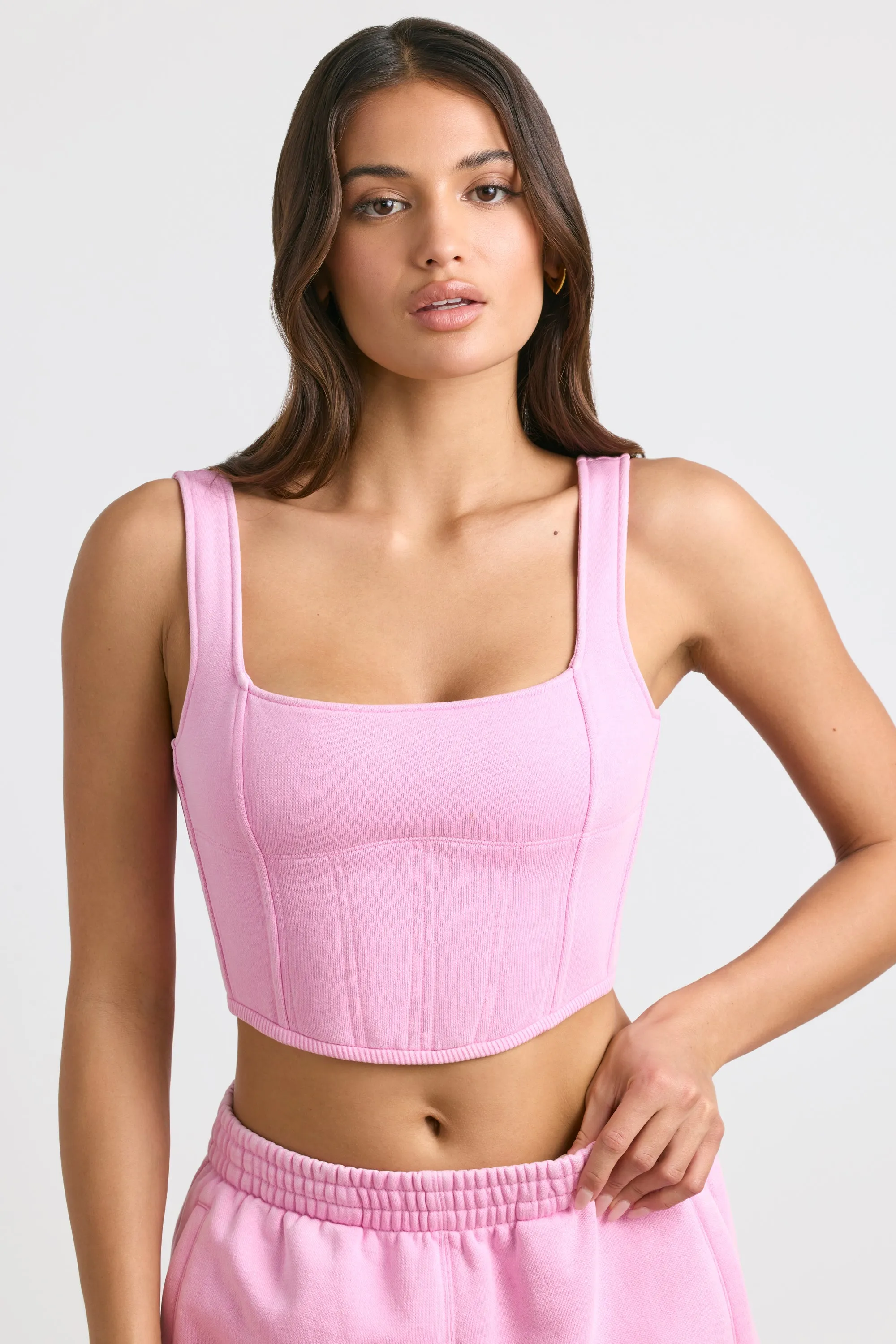 Chic Fit Trendy Design Corset Crop Top in Bubblegum Pink