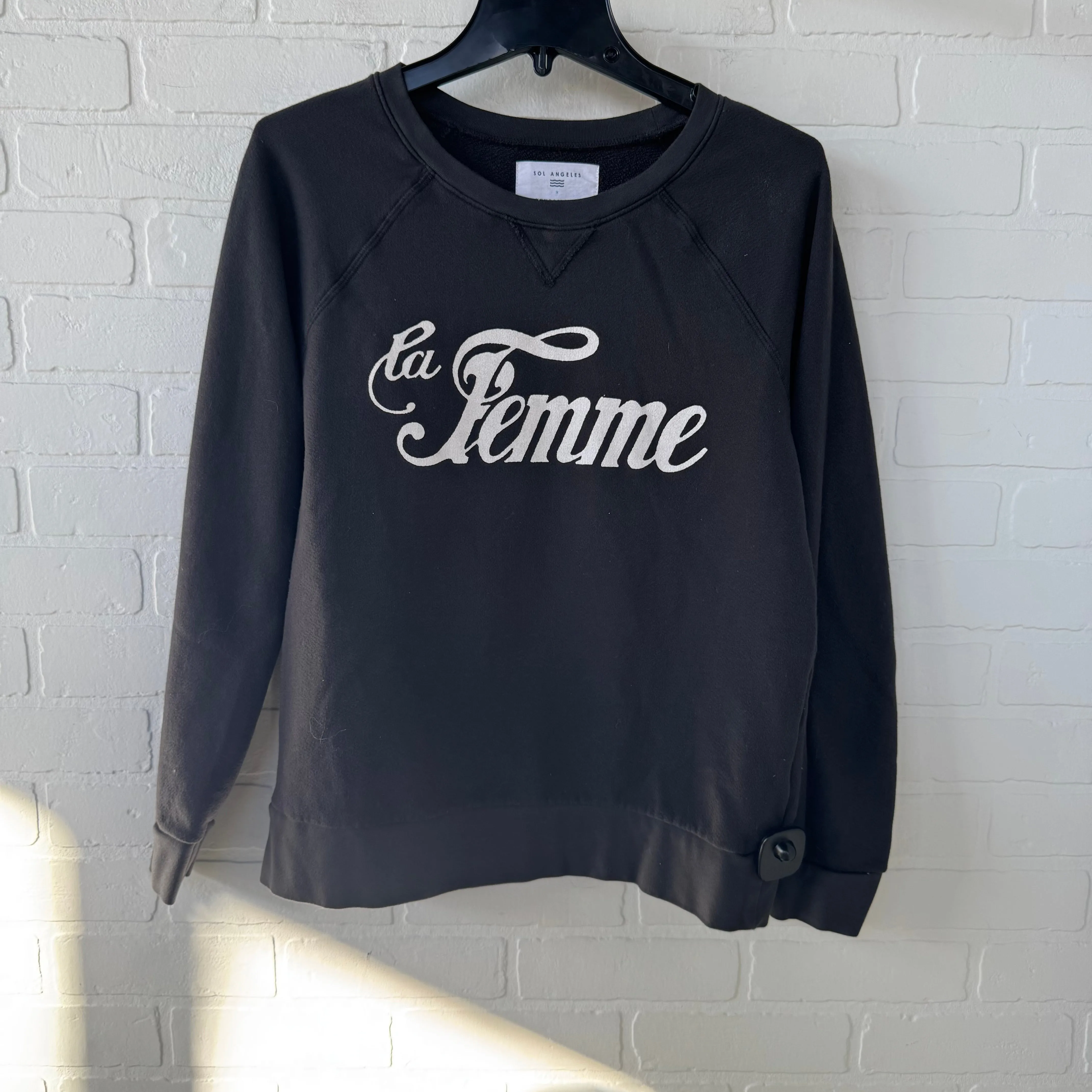 Sweatshirt Crewneck By Sol Angeles In Grey & White, Size: S Recycled Polyester Blend StainReleaseCoating