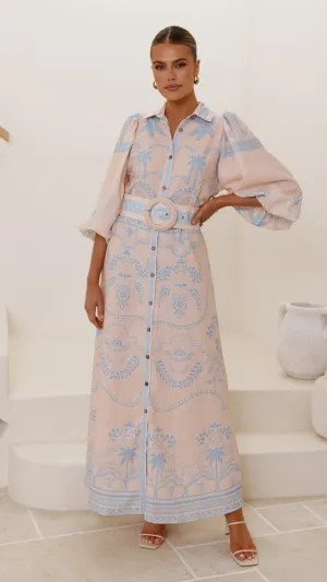 Xander Long Sleeve Maxi Dress - Blue Soft fabric maxi gown