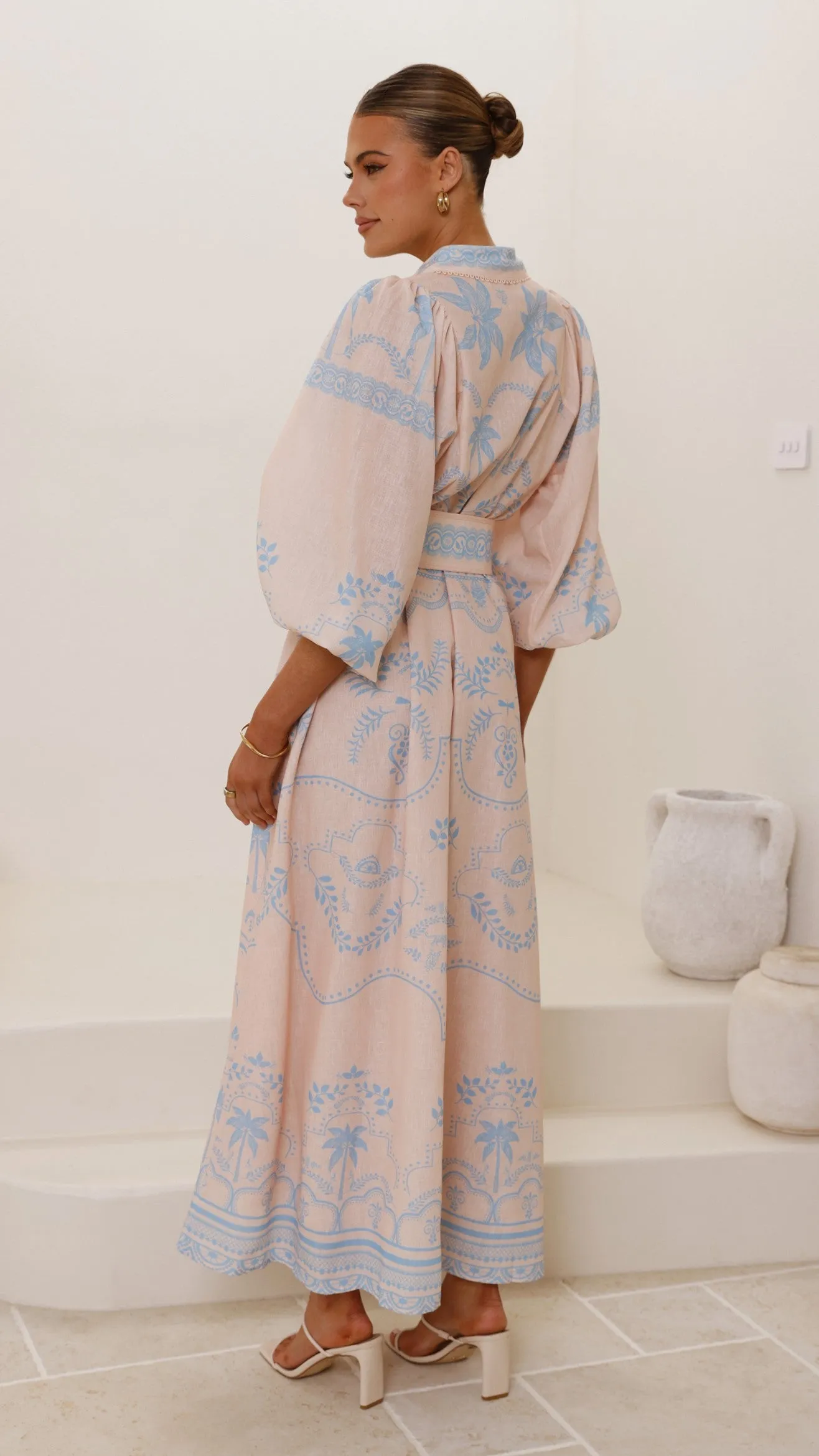 Xander Long Sleeve Maxi Dress - Blue Milky Glow french chic