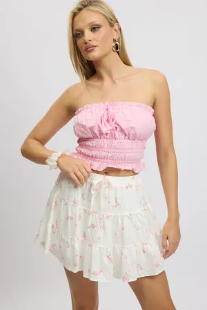 White Ditsy Skater Skirt High Rise Tiered Mini Lined Street Look Summer Picnic