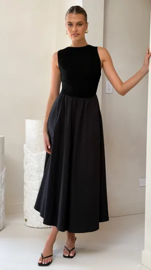 Edgy Youth Confident Girl Aria Sleeveless Midi Dress - Black