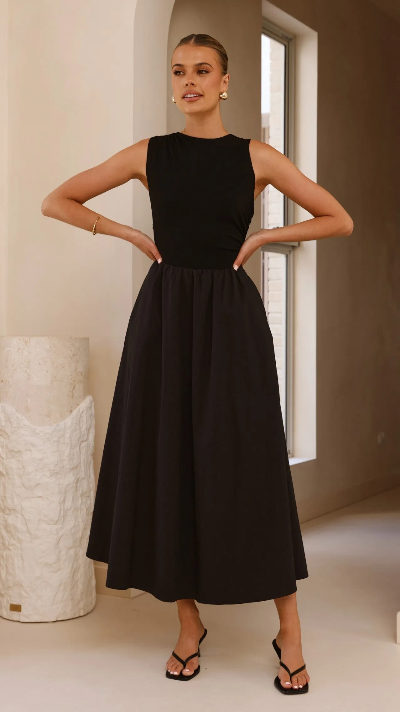 Aria Sleeveless Midi Dress - Black Free Movement laid-back style