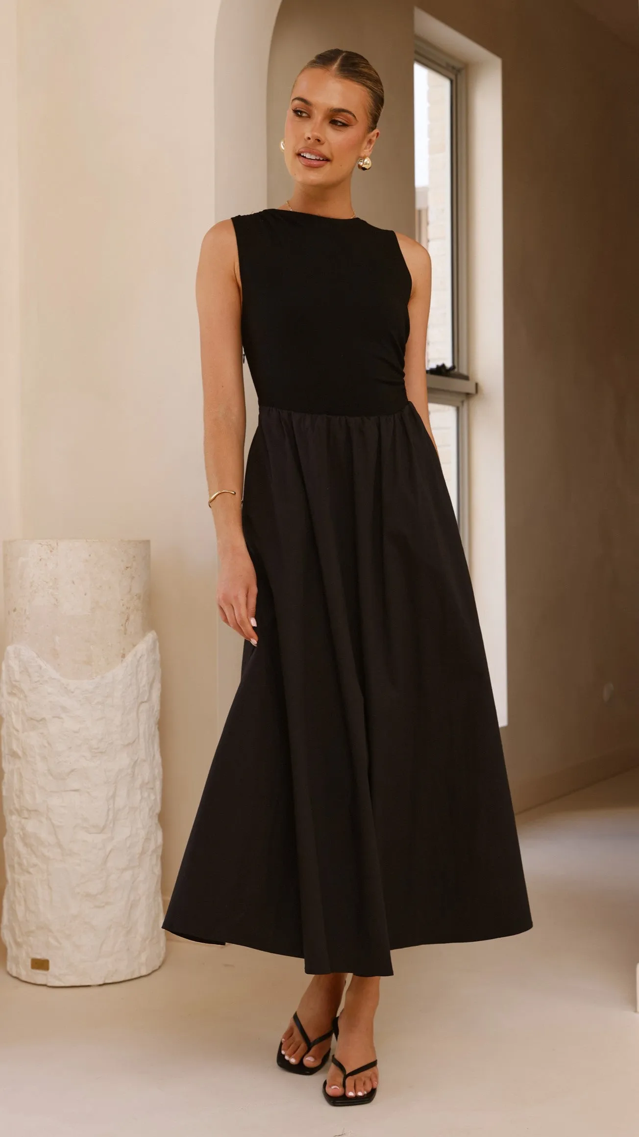 Aria Sleeveless Midi Dress - Black Fall Layers Bazaar Lane