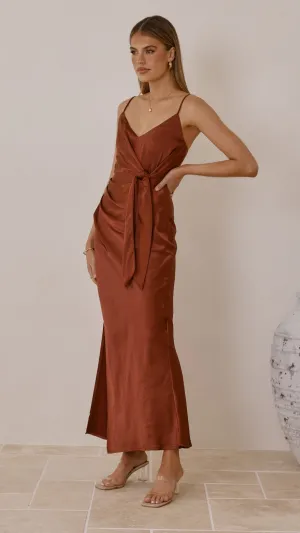 Canal Side Yasmeen Tie Front Maxi Dress - Rust