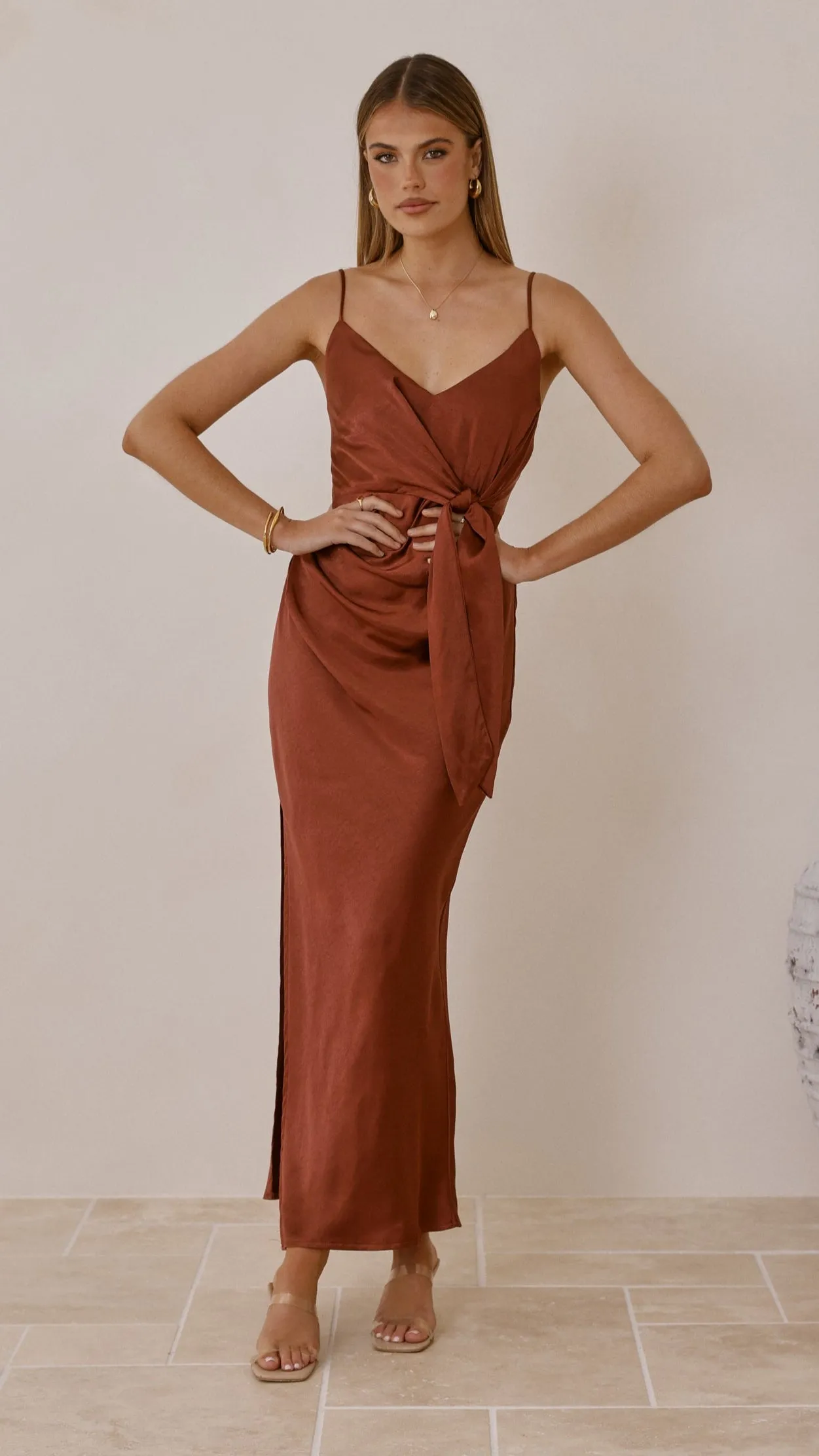 Desert Path Yasmeen Tie Front Maxi Dress - Rust