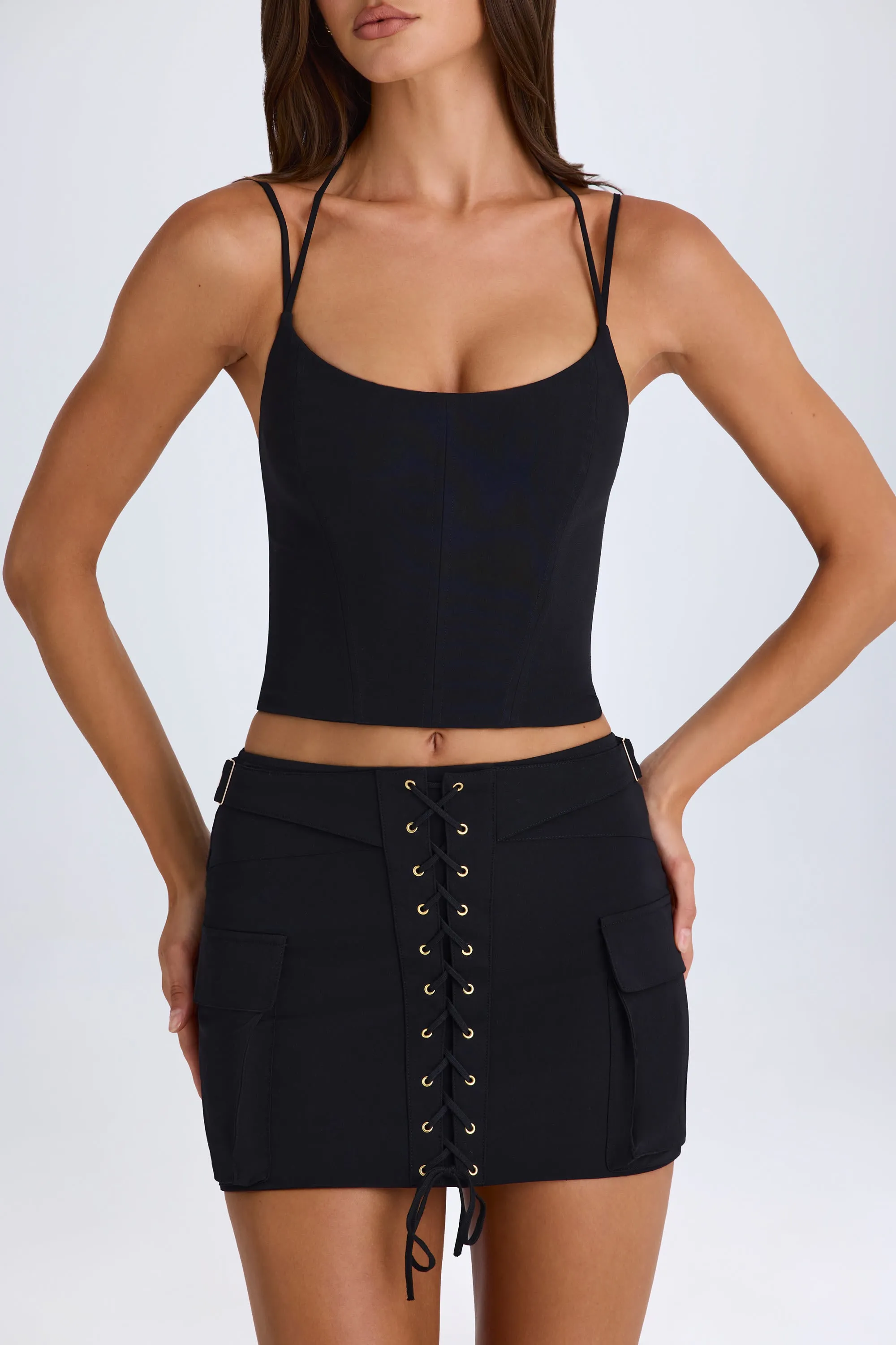 Cultural Heritage Lace-Up Micro Mini Skirt in Black