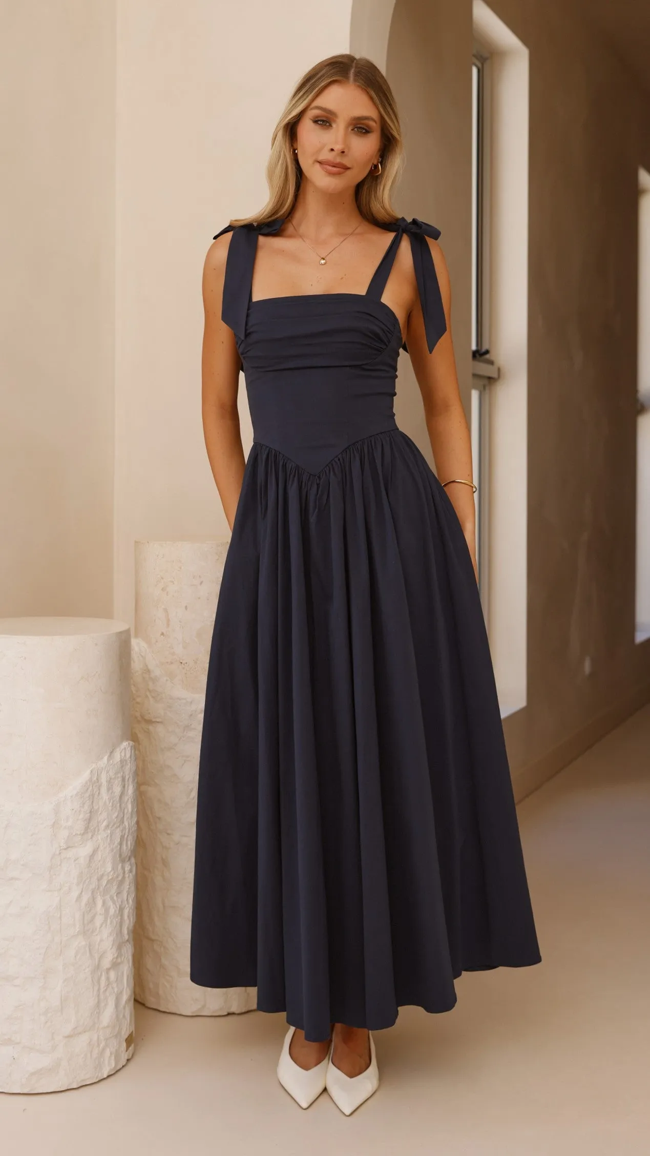 Haisley Maxi Dress - Navy Peony Bloom Leaf Glow