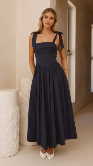 Haisley Maxi Dress - Navy Peony Bloom Leaf Glow