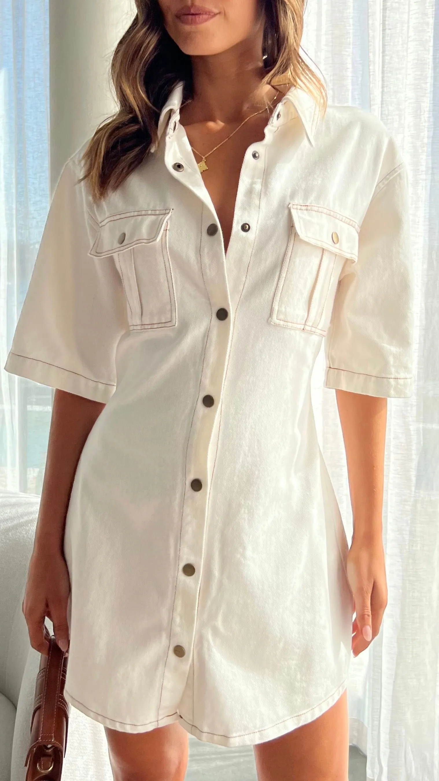 Stylish short formal dress Glow Queen Raz Mini Dress - White Denim