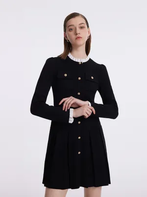 Ruffle Collared Single-Breasted Pleated Women Mini Dress Trendy Silhouette Fresh Edge