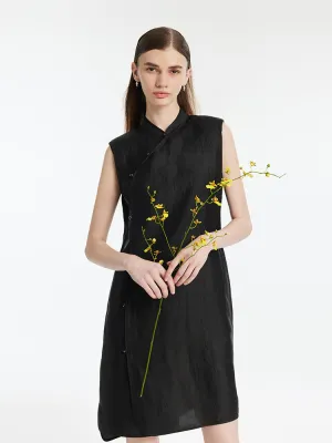 Vibrant Design Xiang Yun Silk Asymmetric Hem Women Qipao Mini Dress
