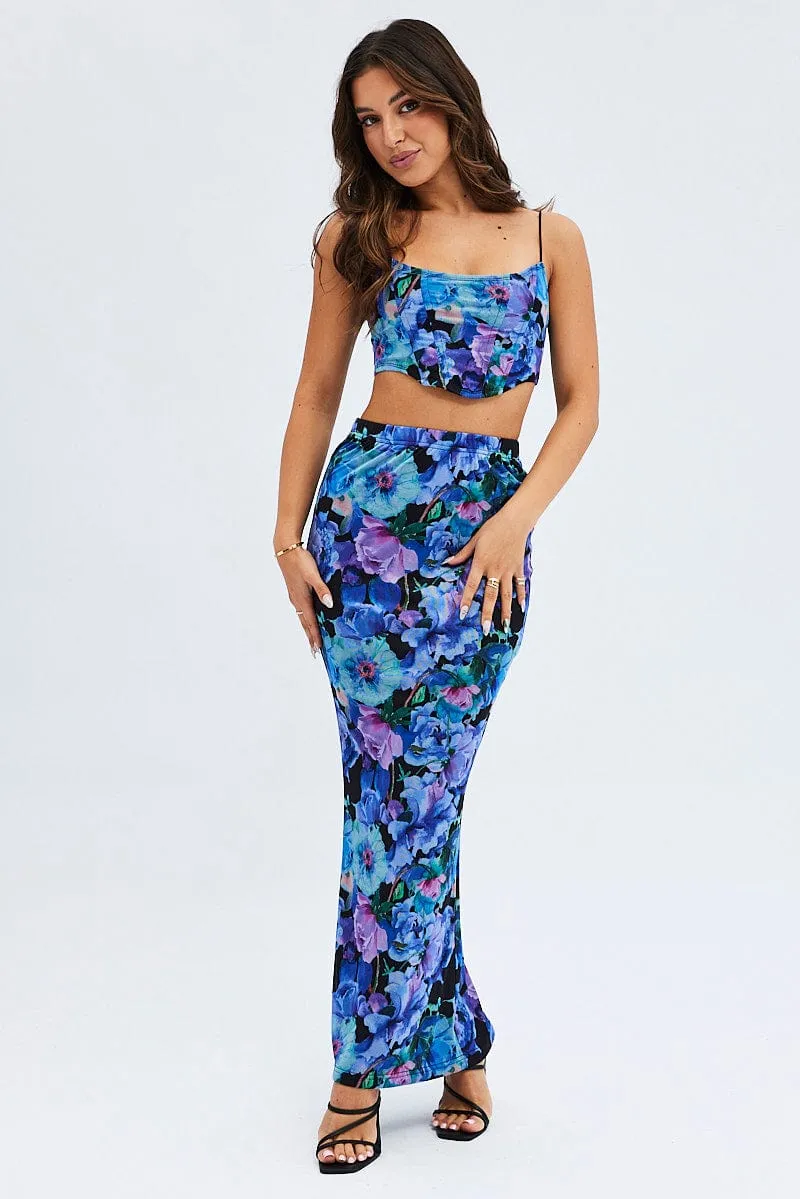 Multi Floral Mesh Boned Corset Strap Top QuickReleaseClosures