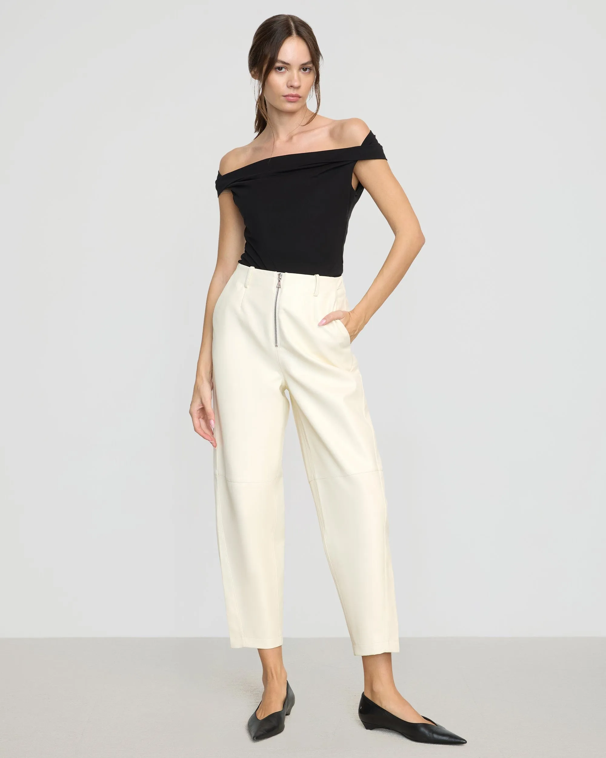Rupa Vegan Leather Barrel-Leg Pant Comfortable Leg Flexible Motion