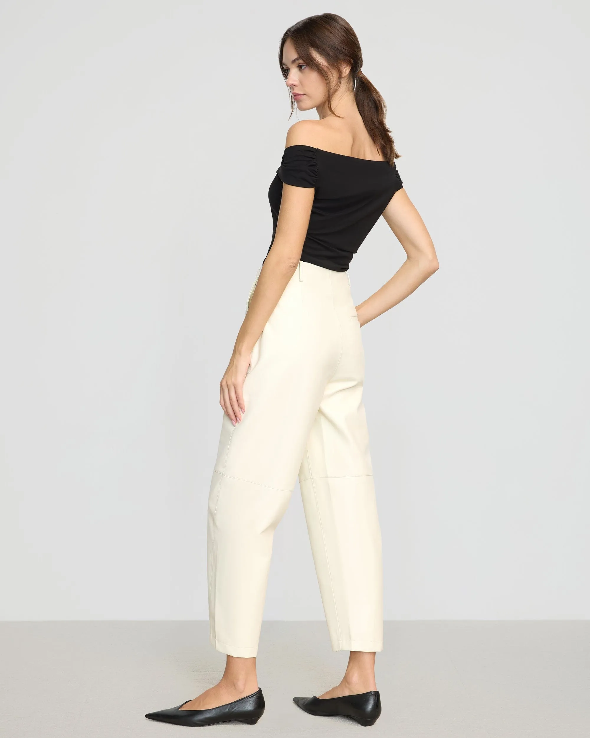 Rupa Vegan Leather Barrel-Leg Pant Multi Pocket Design Comfy Wardrobe
