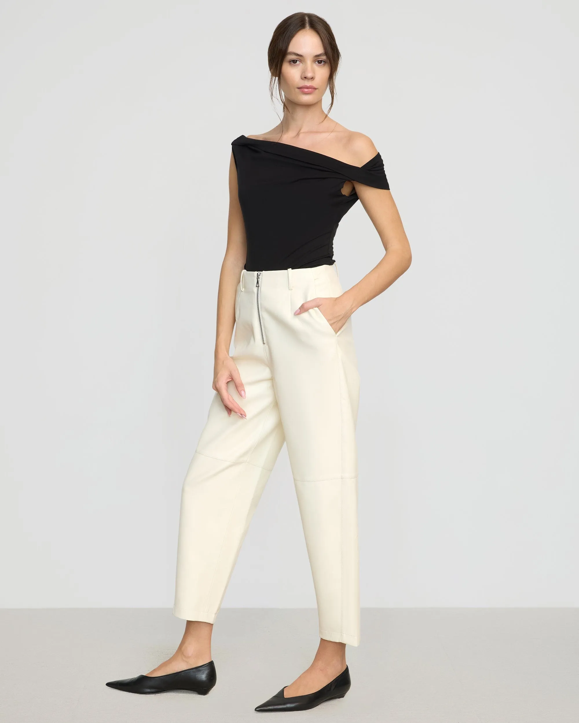 Rupa Vegan Leather Barrel-Leg Pant Active Comfort Wear Low Bulk