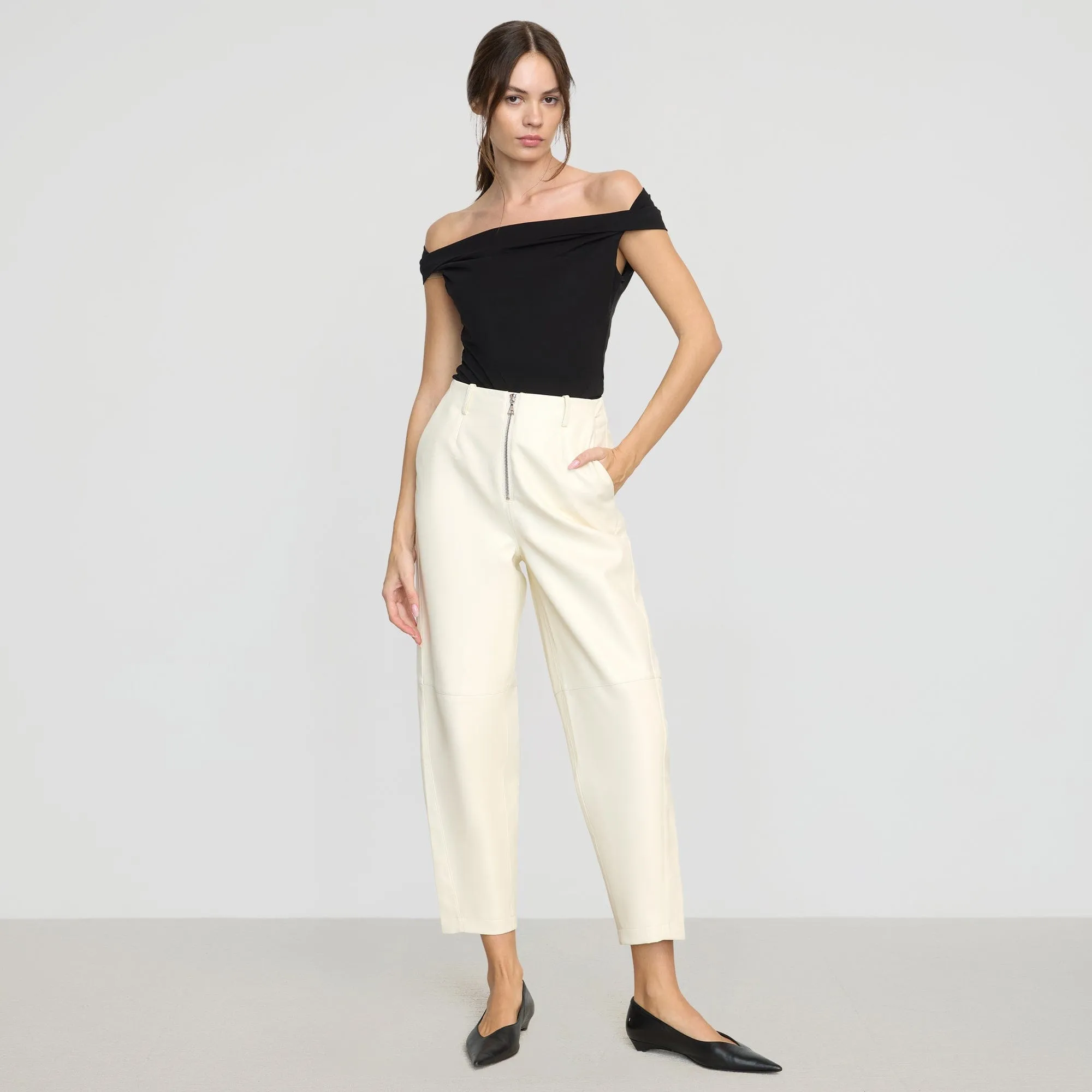 Casual Layer Rupa Vegan Leather Barrel-Leg Pant