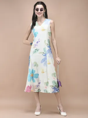 Women Chanderi Off White Floral Print Dress Trendy Jacket Outdoor Shirt