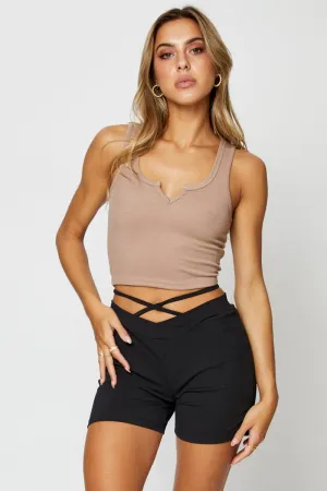 Black Biker Shorts High Rise Waist Tie Abrasion Resistant Edges