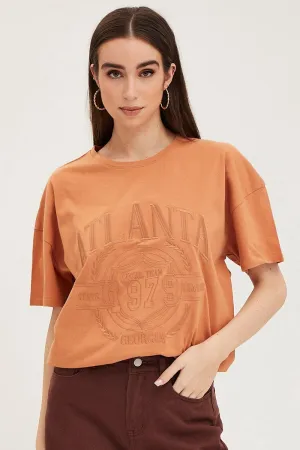 AntiBacterialTreatment Orange Graphic T-Shirt Embroided