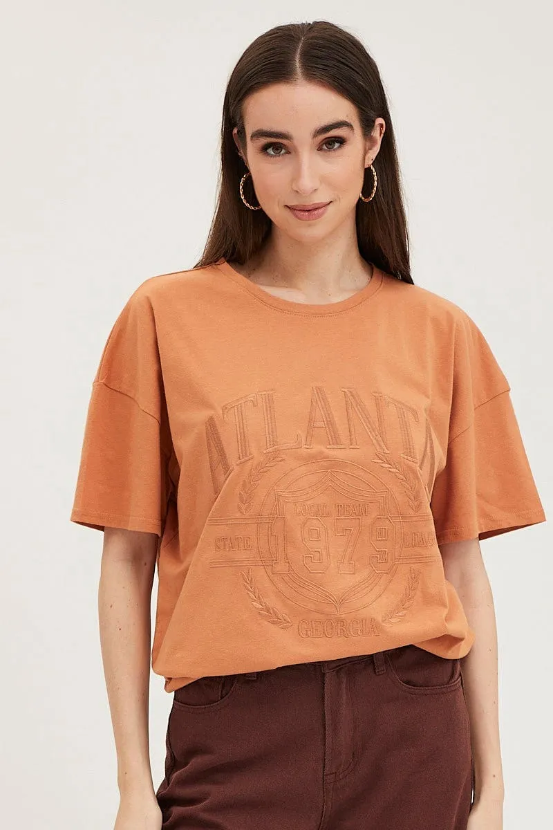 Light Comfort Light Comfort Style Orange Graphic T-Shirt Embroided