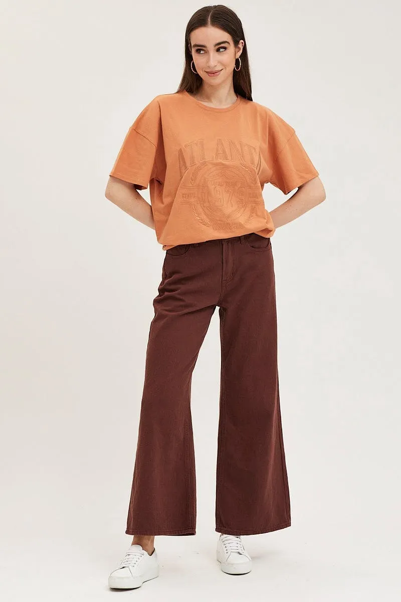 Orange Graphic T-Shirt Embroided Heathered Fabric Lightweight Feel