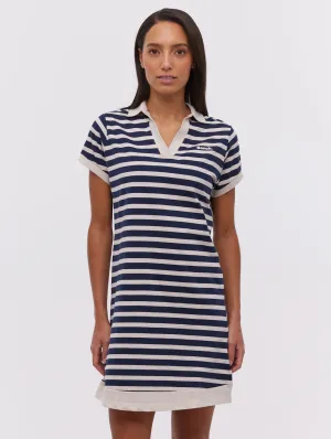 Orenda Stripe Polo Dress Layered Paneling UltraSoft Texture