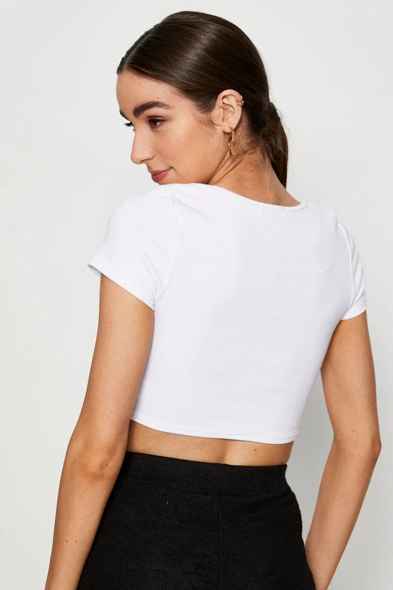 Silent Mood White T-Shirt Short Sleeve Crop Round Neck