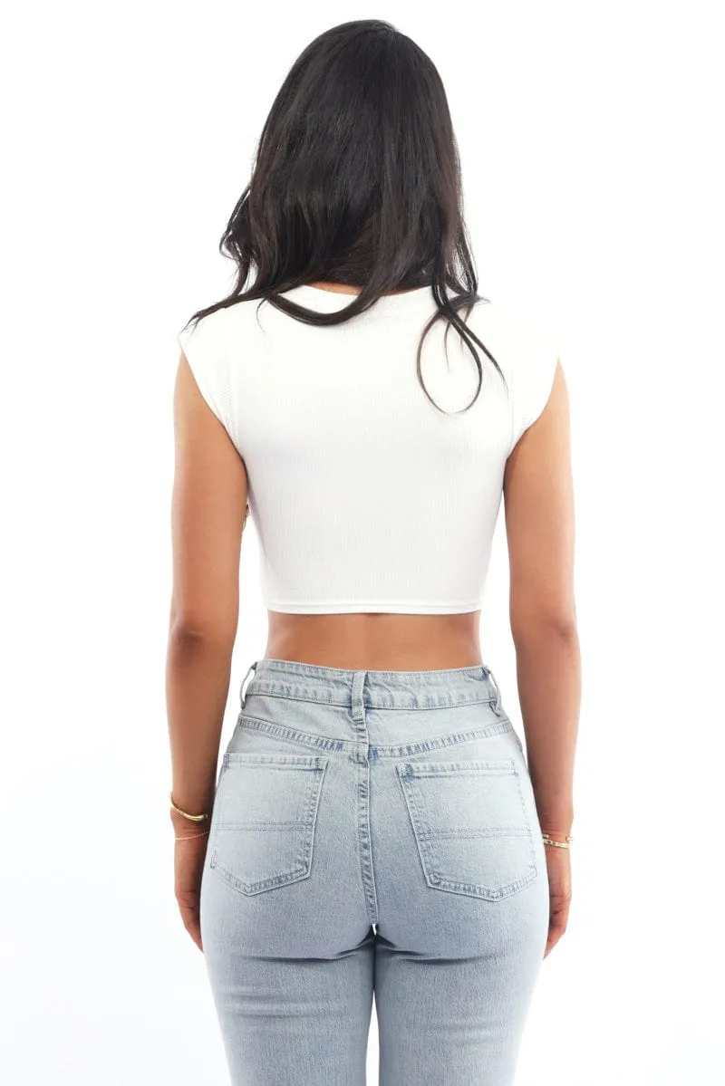 Seam Free Edging White Graphic Tee Short Sleeve Crop