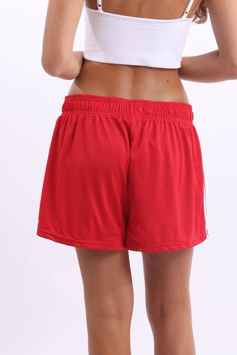 Red Track Shorts Side Stripe Casual Shorts
