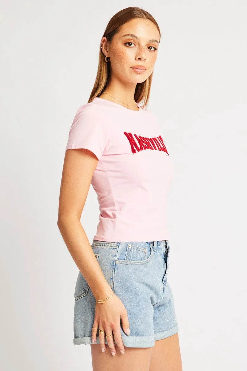 Pink Graphic Tee Short Sleeve Minimal Trend