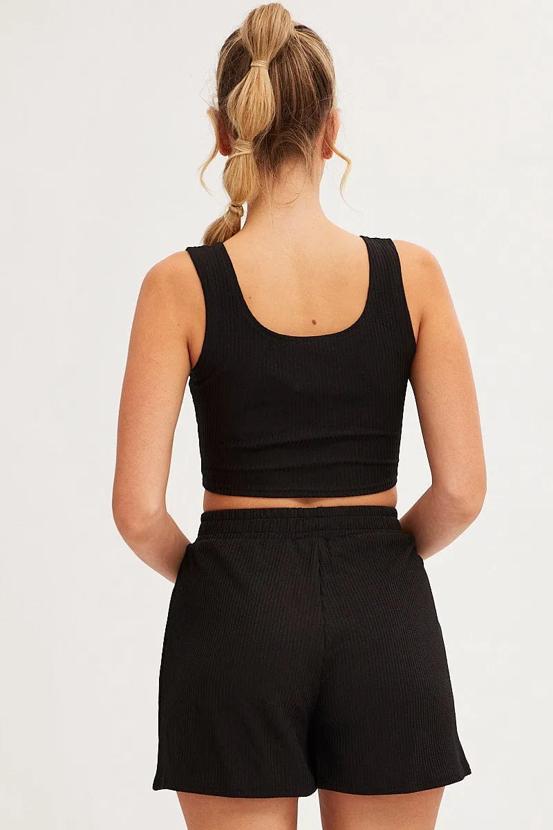 Black Rib Jersey Crop And Shorts Set skateboarding outfit