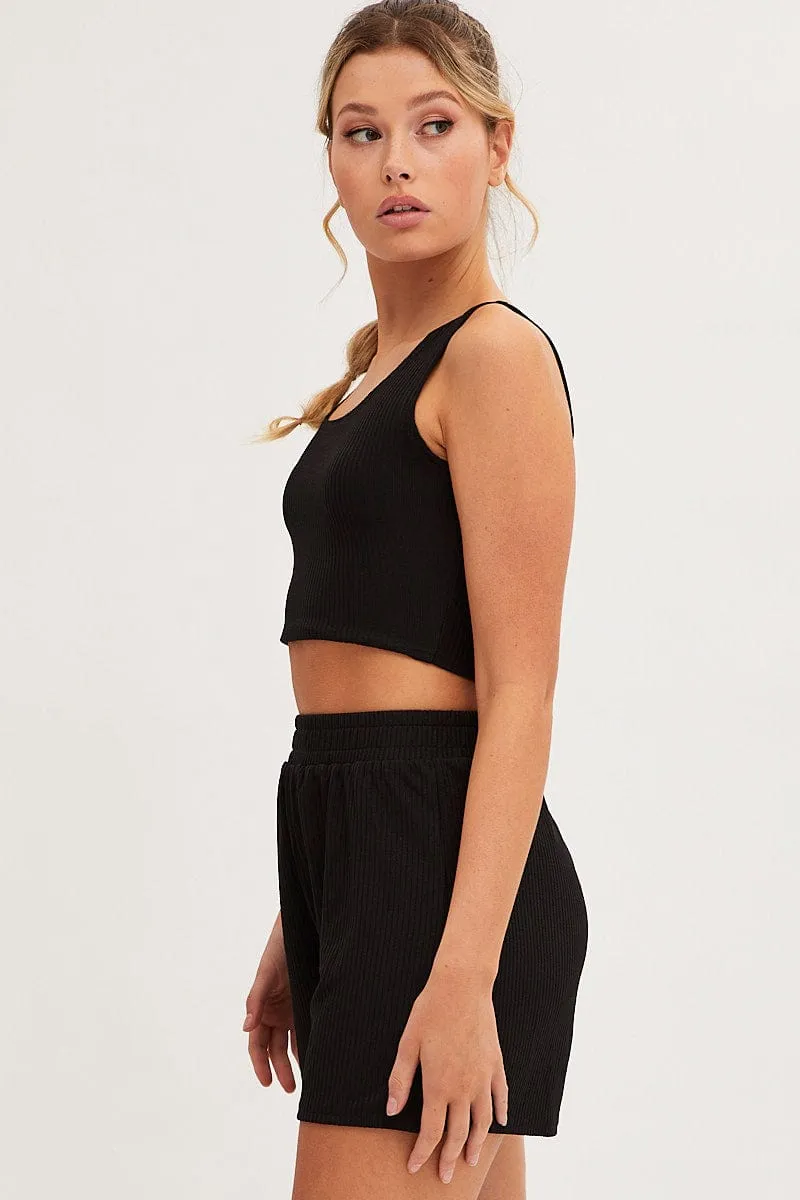new semester basketball clothing Black Rib Jersey Crop And Shorts Set