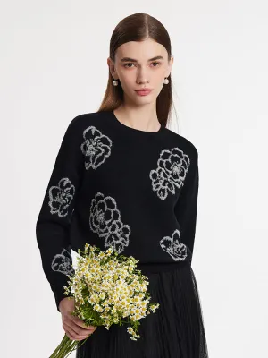 Cozy Designs Floral Jacquard Round Neck Women Sweater