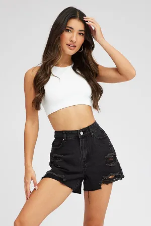 Classic Appeal Black Ripped Denim Shorts