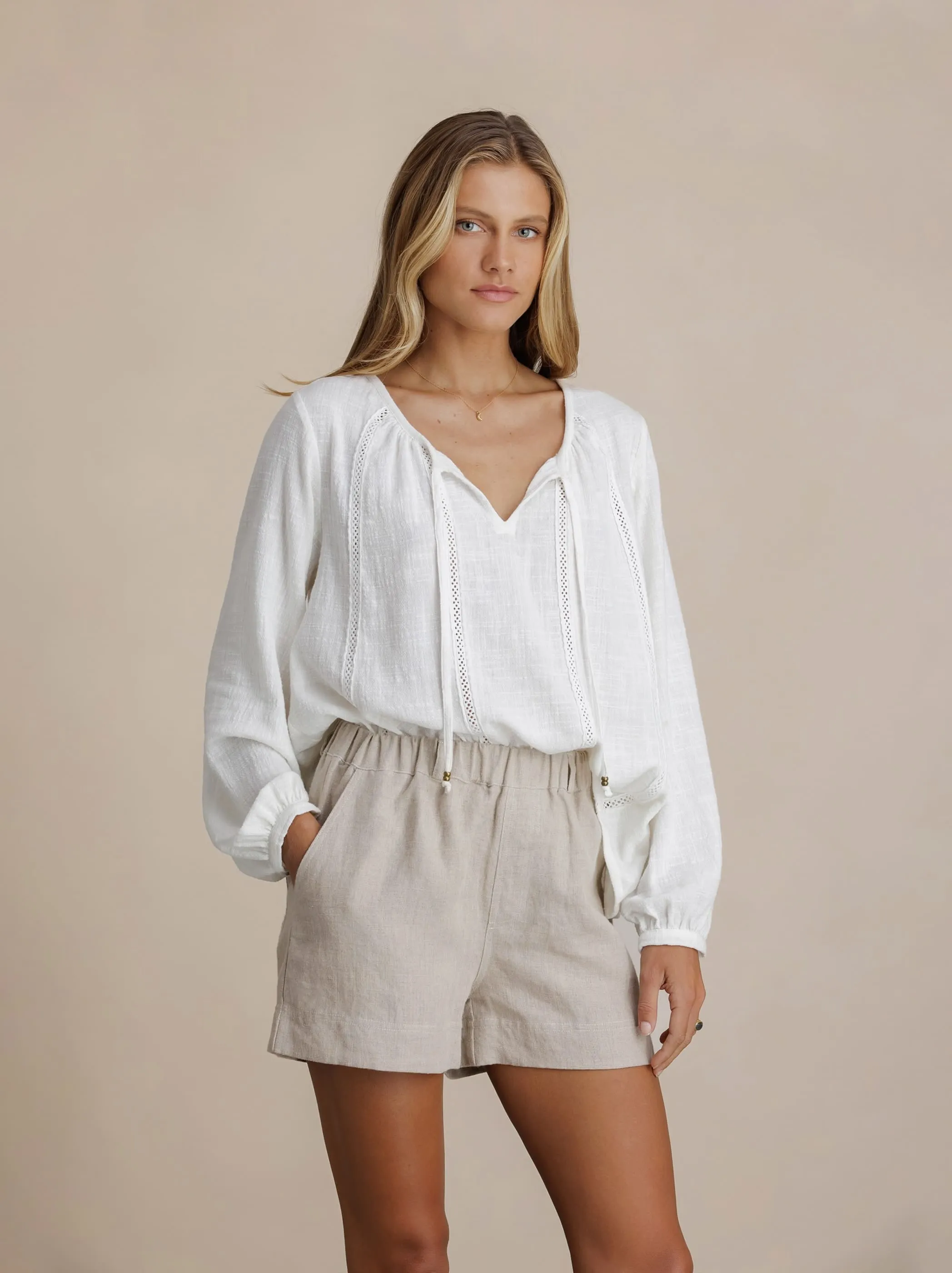 City Soft Flattering Silhouette Dahlia Linen Shorts Flax